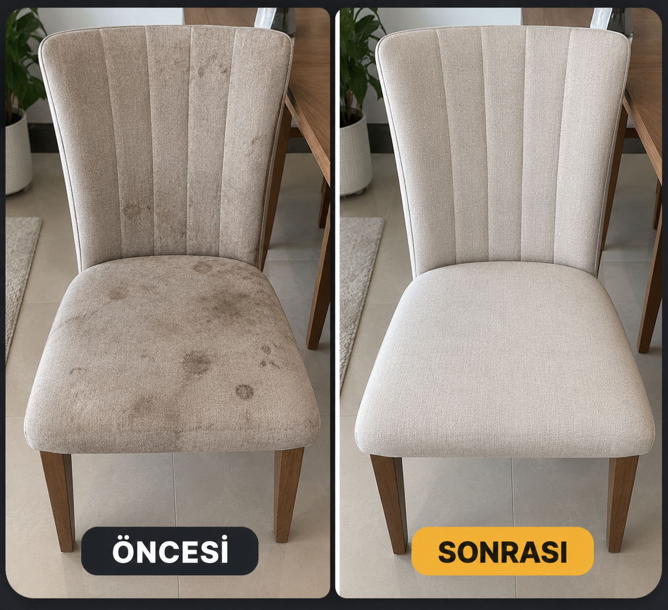 Sandalye yıkama öncesi sonrası